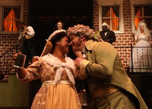 "A Christmas Carol" at Chesapeake Shakespeare Company Gregory Michael Atkin and Tamieka Chavis as Mr. and Mrs. Fezziwig. Photo by Shealyn Jae.
