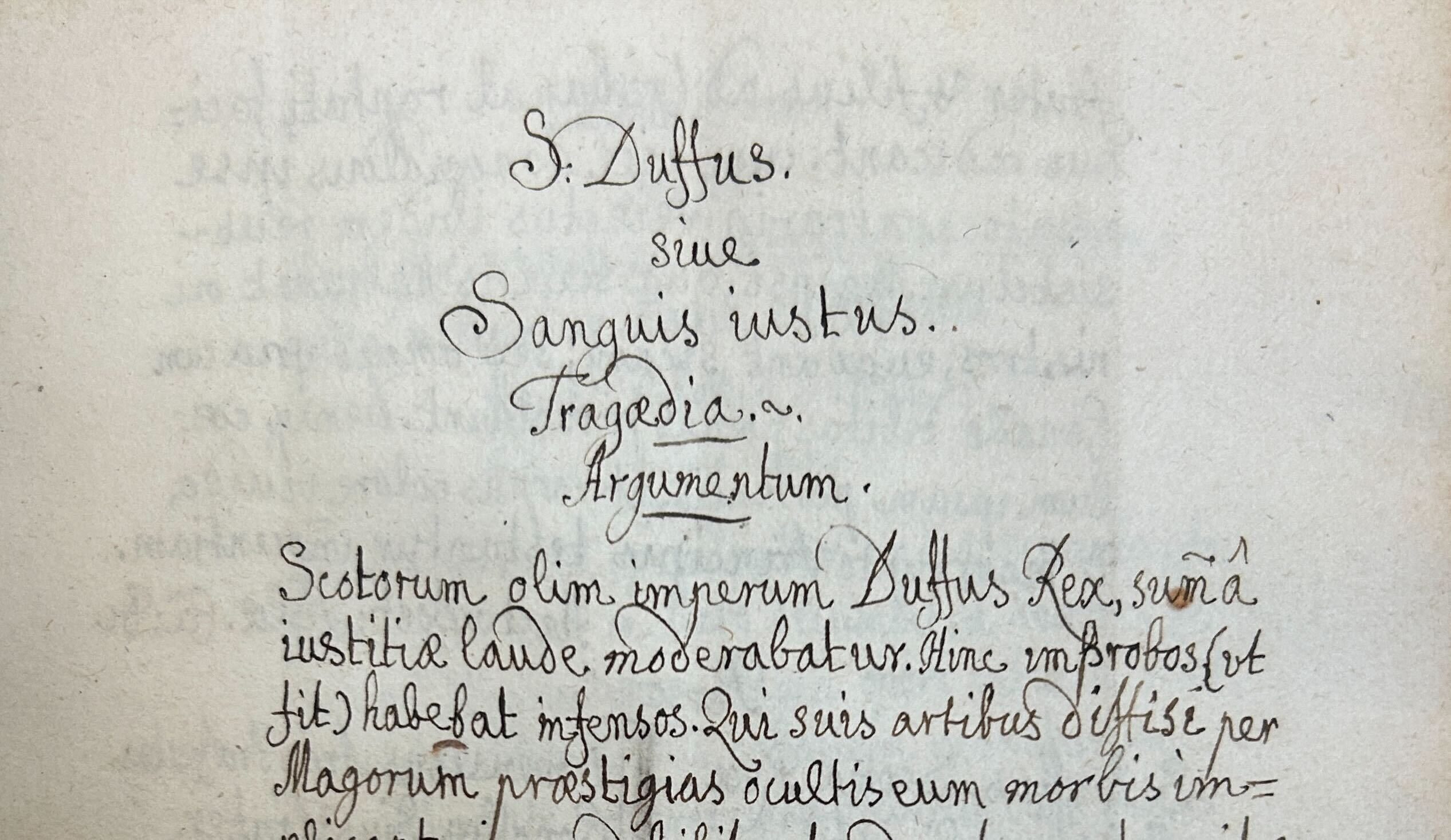 A title of a handwritten play with the text starting below it