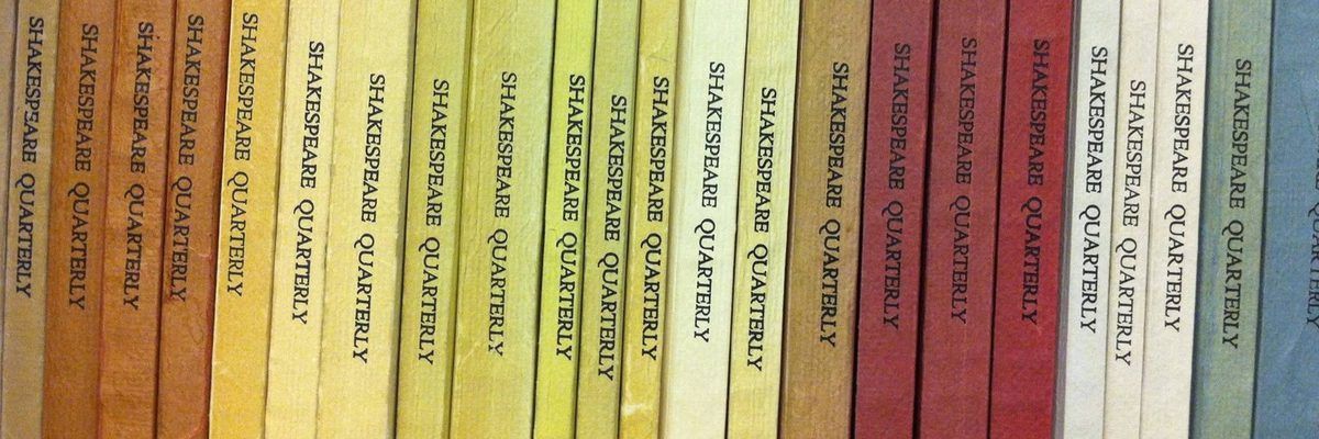 Shakespeare Quarterly issue spines arranged by color