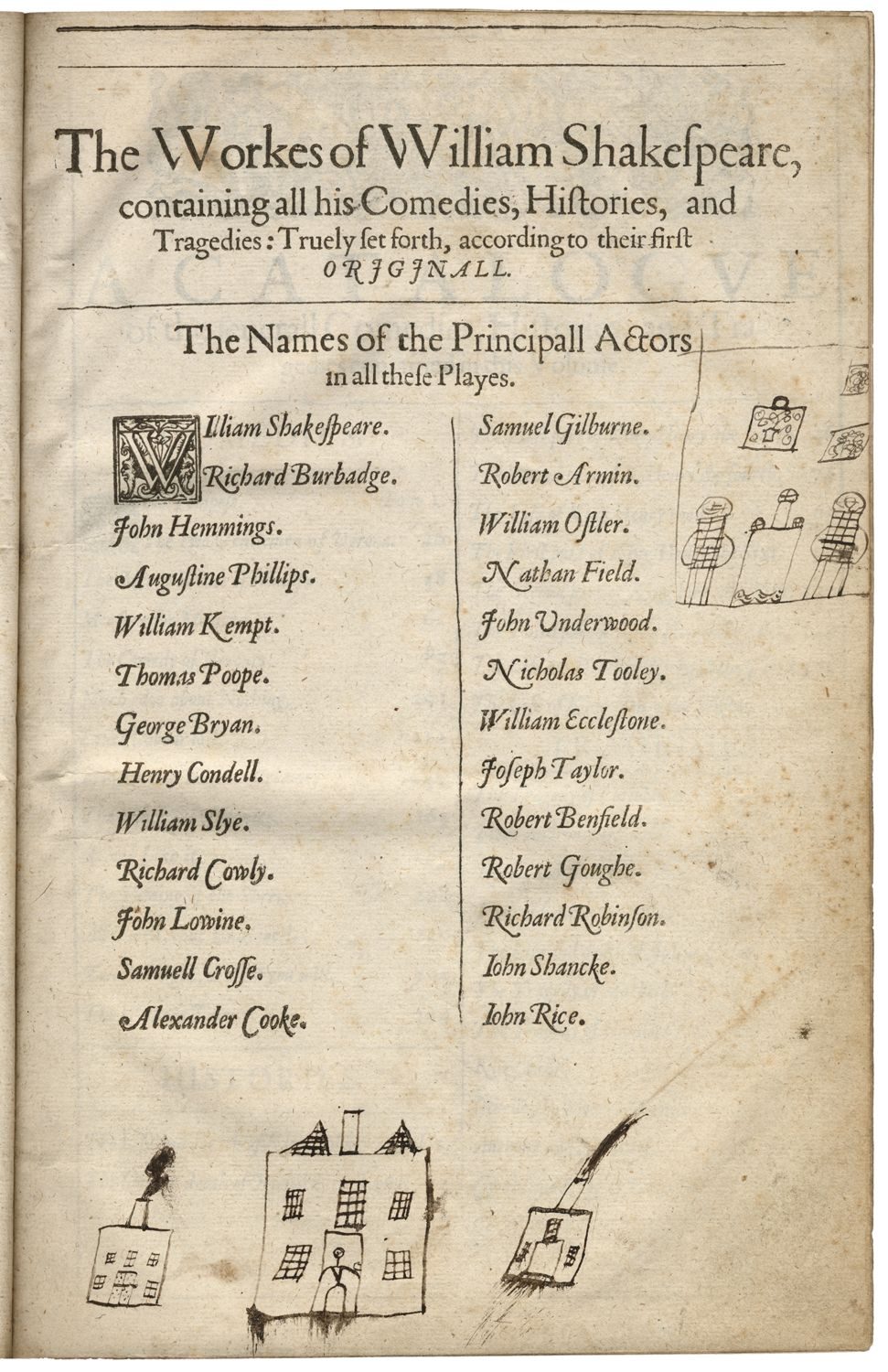 drawings on a page of the First Folio