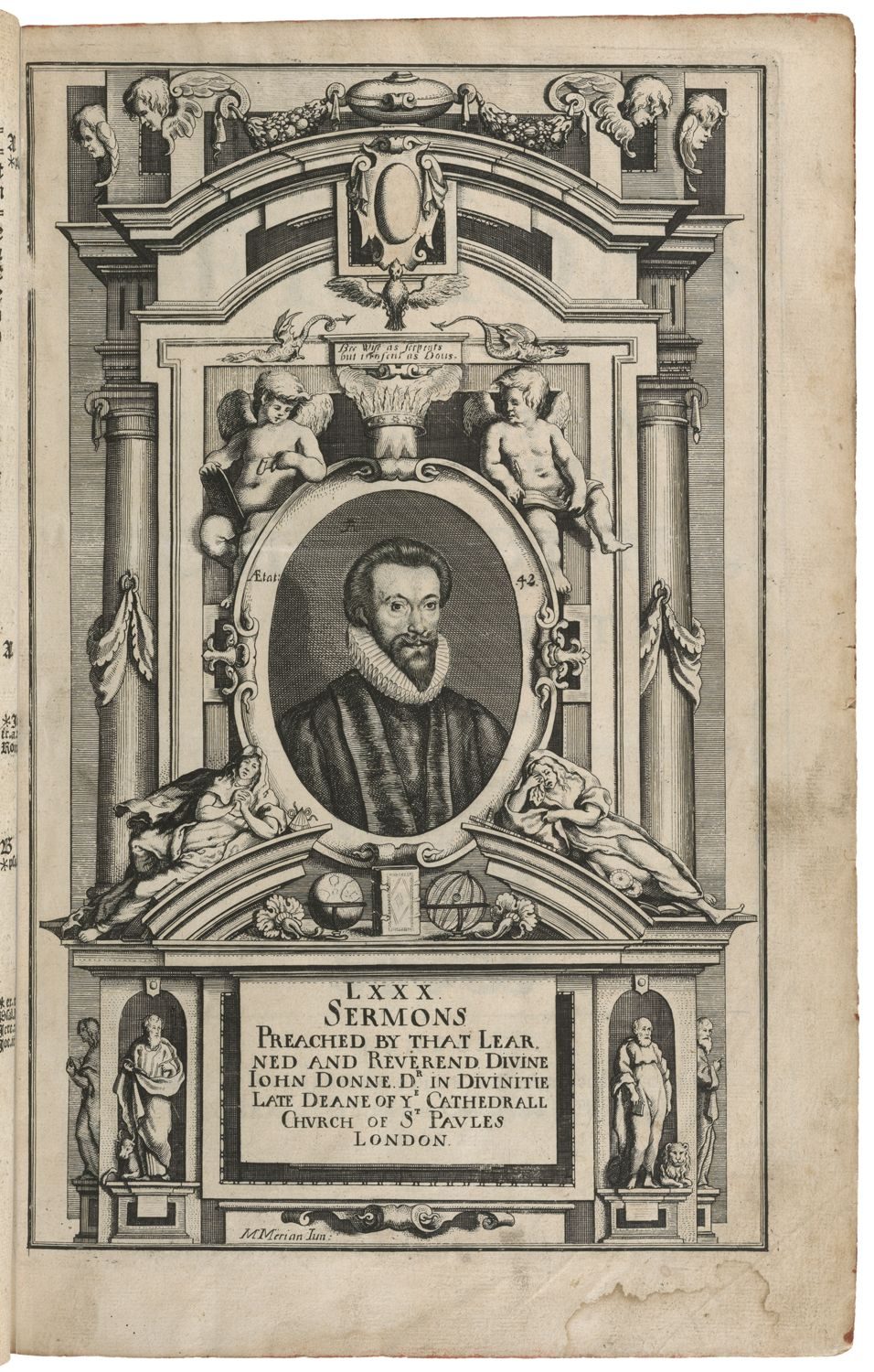 An engraved title page of a book showing a portrait with the title below it, all surrounded by an elaborate border