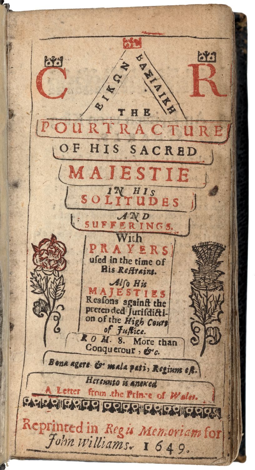 A title page of a book with each section of text outlined and a rose and a thistle design on either side of the title