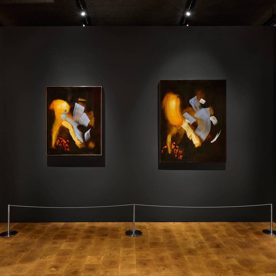 Two abstract paintings on exhibition at the Folger.