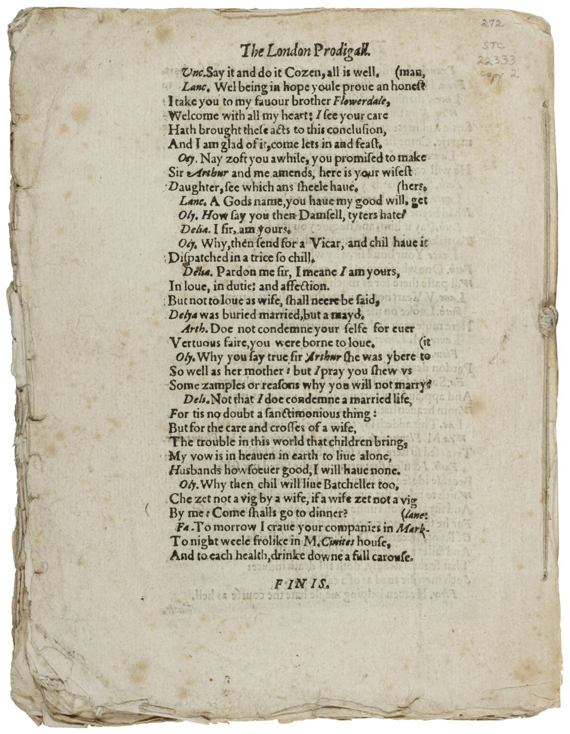 A page of printed text with a visible knot on the right hand of the page, holding the gathering of pages together